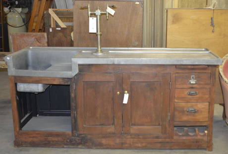 Late 19th Century Zinc Top Bar: with Original Tap. 39"Hx85.5"Lx27"D