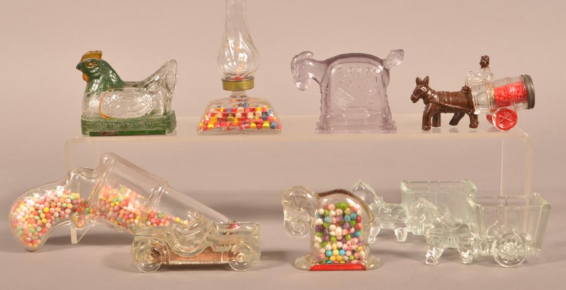 Lot of Nine Vintage Glass Candy Containers. (1 of 6)