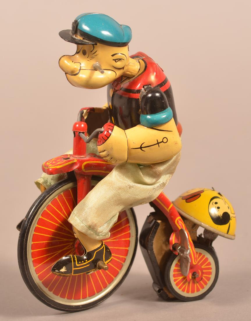 Linemar Tin Lithograph Popeye Cyclist Wind-up Toy. (1 of 3)