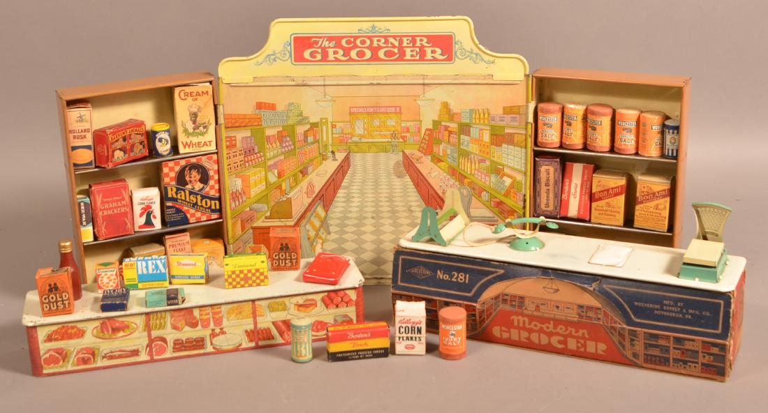 2 Vintage Toy Grocery Counters with Accessories. (1 of 2)