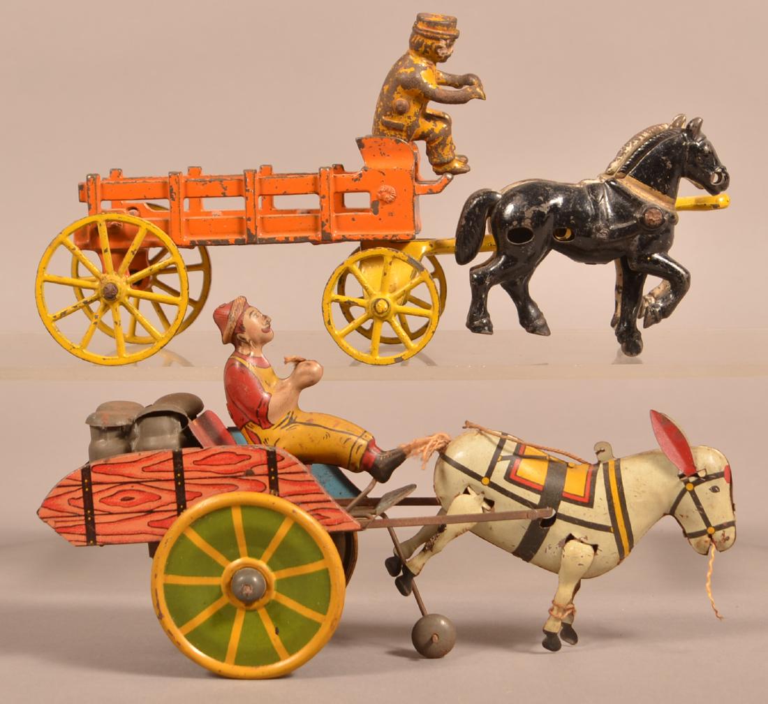 Cast Iron and Tin Litho. Horse and Wagon Toys. (1 of 2)