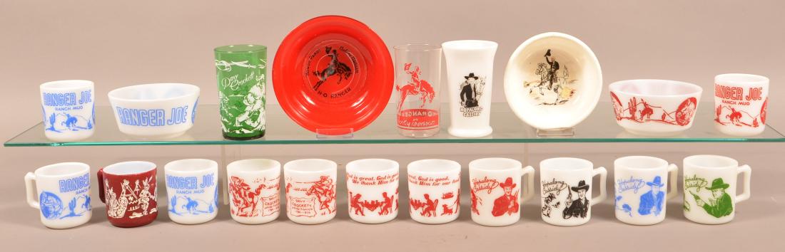 Lot of Vintage Cowboy Related Glassware.: Lot of Vintage Cowboy Related Glassware. Including Hopalong Cassidy, Ranger Joe, Davy Crockett, etc. Condition: Good with wear.