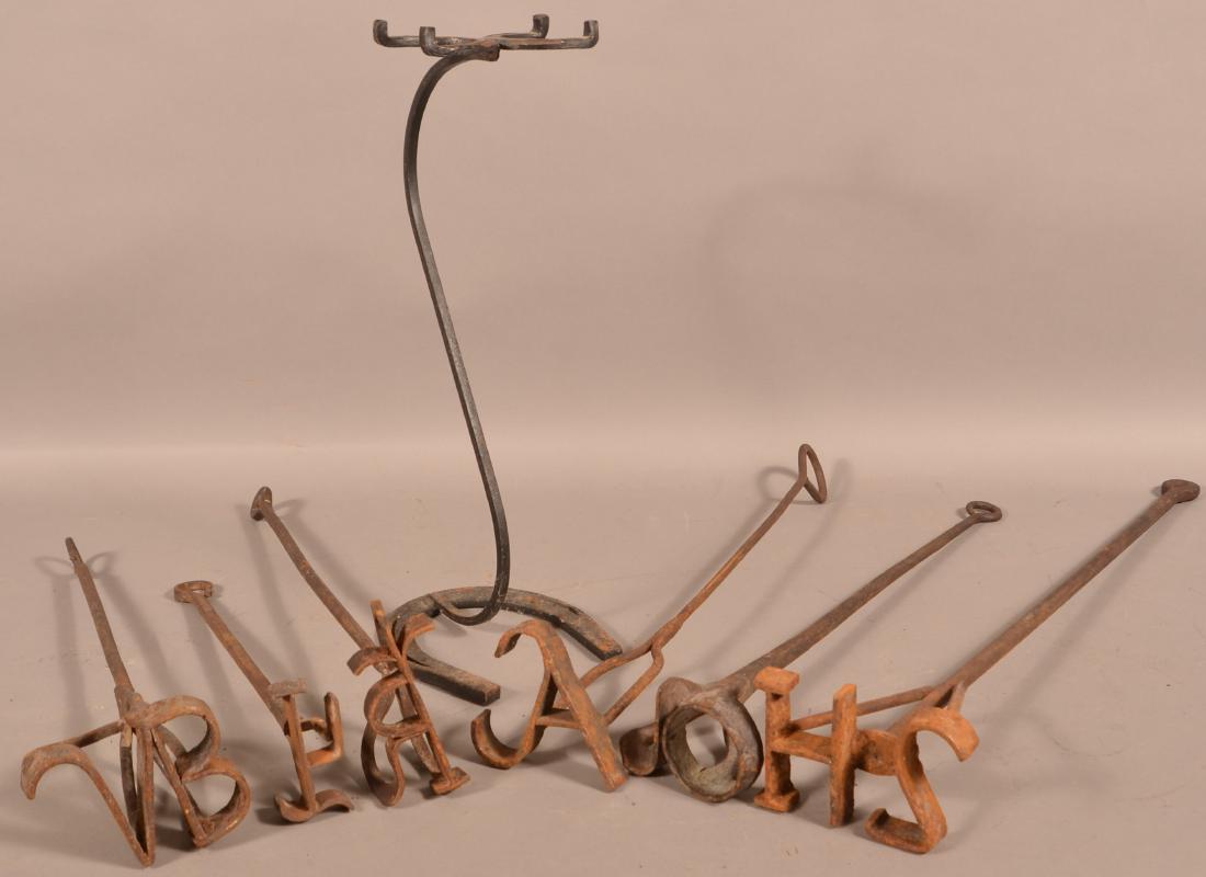 Six Blacksmith Made Wrought Iron Branding Irons. (1 of 1)