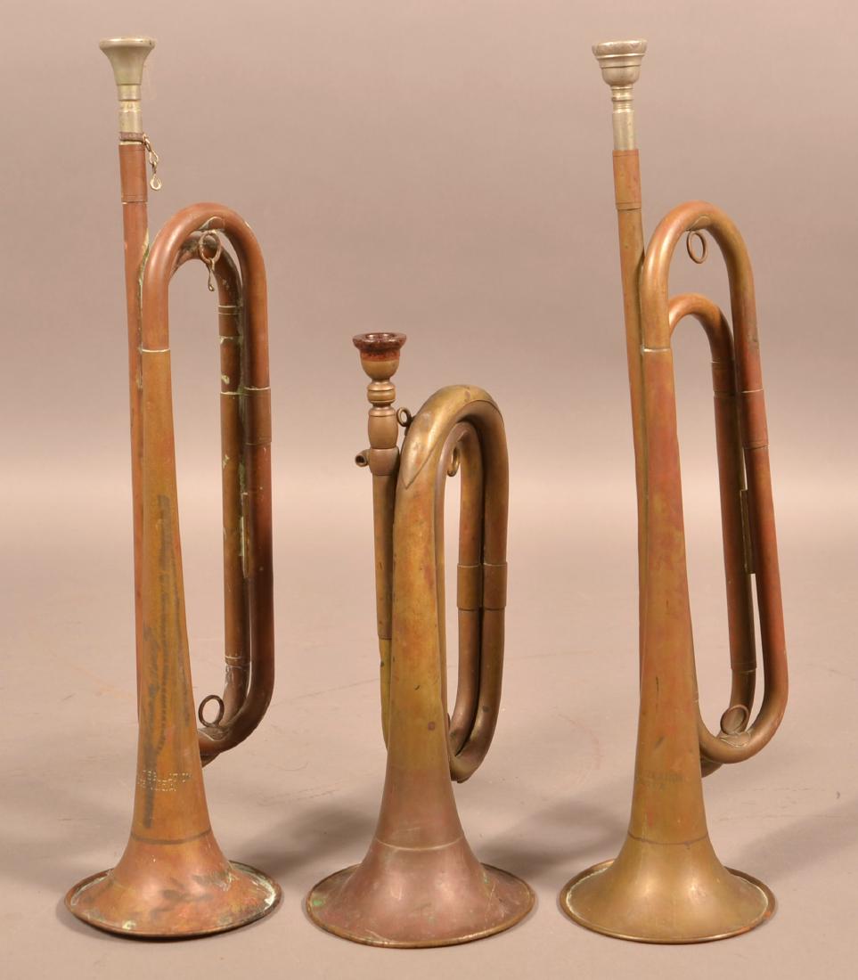 Three Antique/Vintage Brass Bugles. (1 of 4)