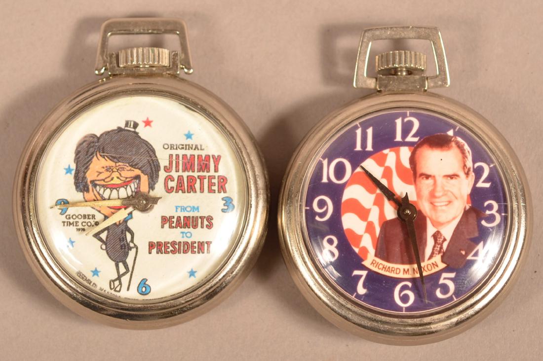 Richard Nixon and Jimmy Carter Pocket Watches.: Richard Nixon and Jimmy Carter Pocket Watches. Condition: Good with wear.
