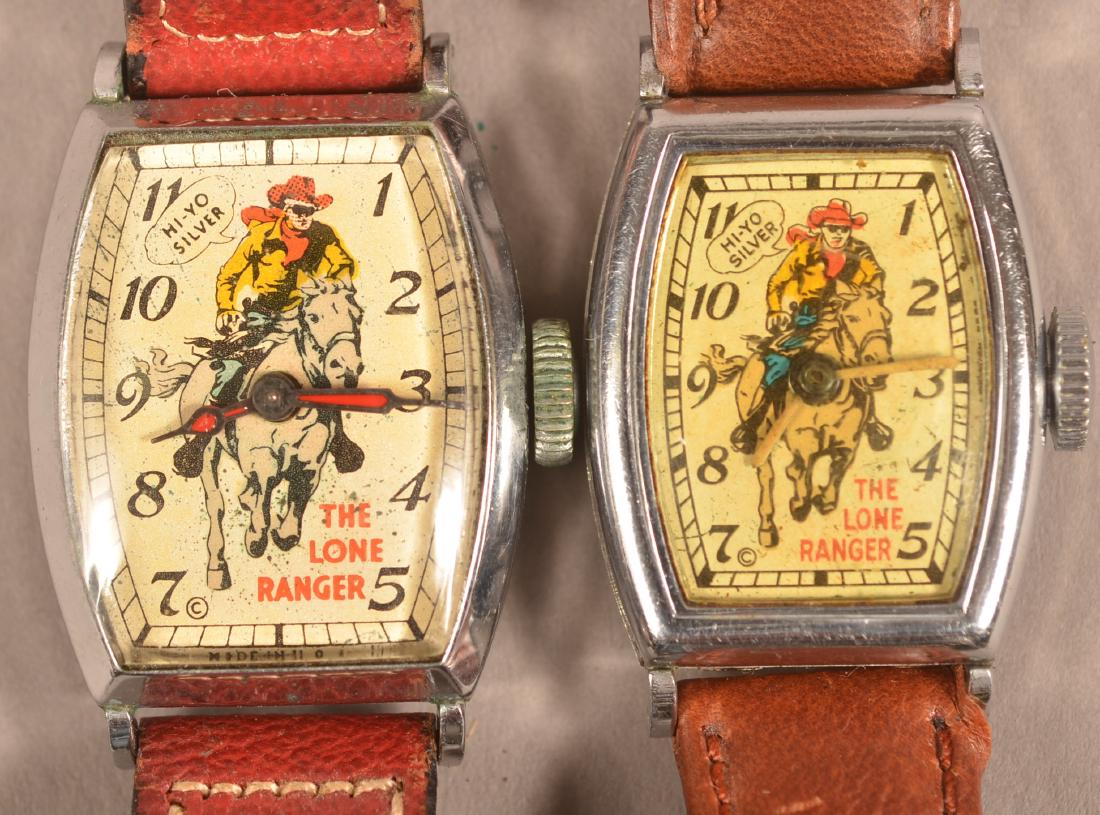 Two Lone Ranger Riding Silver Wrist Watches.: Two Lone Ranger Riding Silver Character Wrist Watches. Condition: Good with wear.
