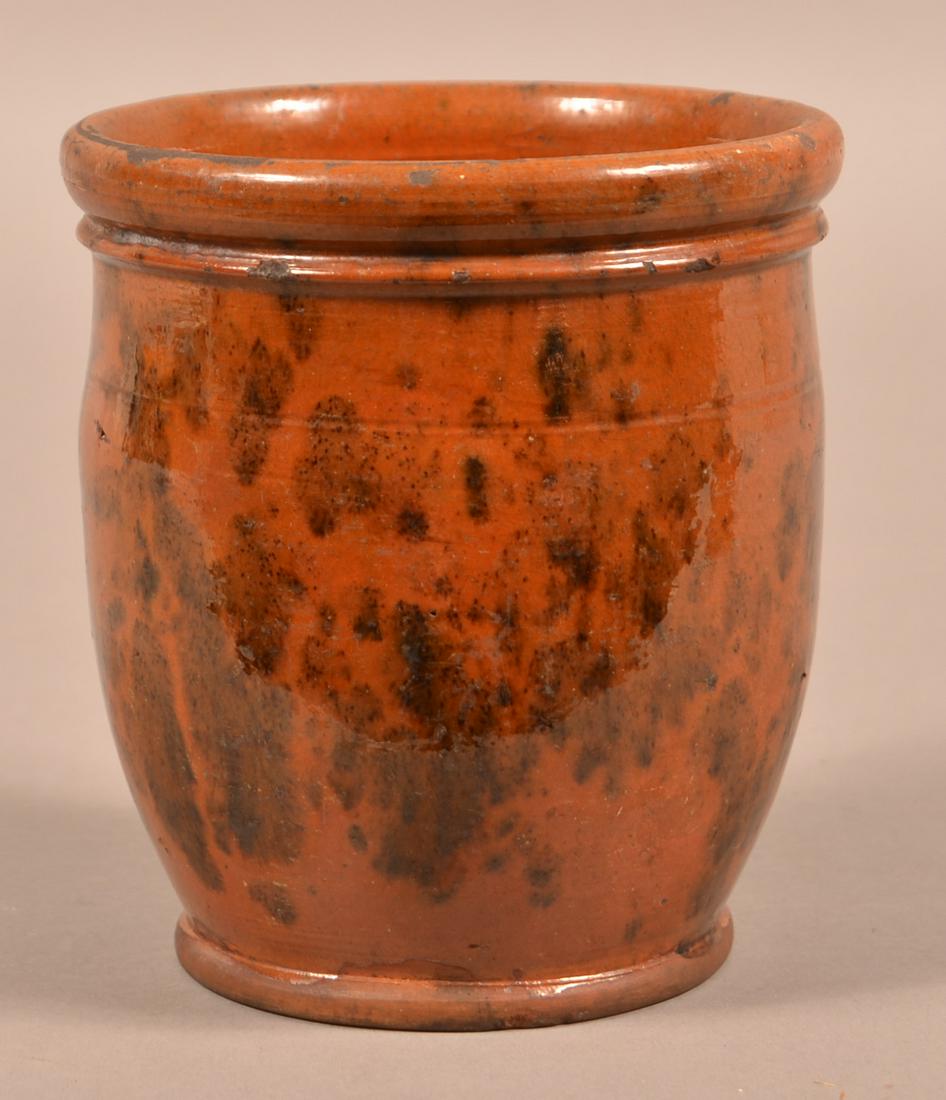 PA 19th Century Mottle Glazed Redware Storage Jar.: Pennsylvania 19th Century Mottle Glazed Redware Storage Jar. 6"h. Condition: Very good with minor wear.