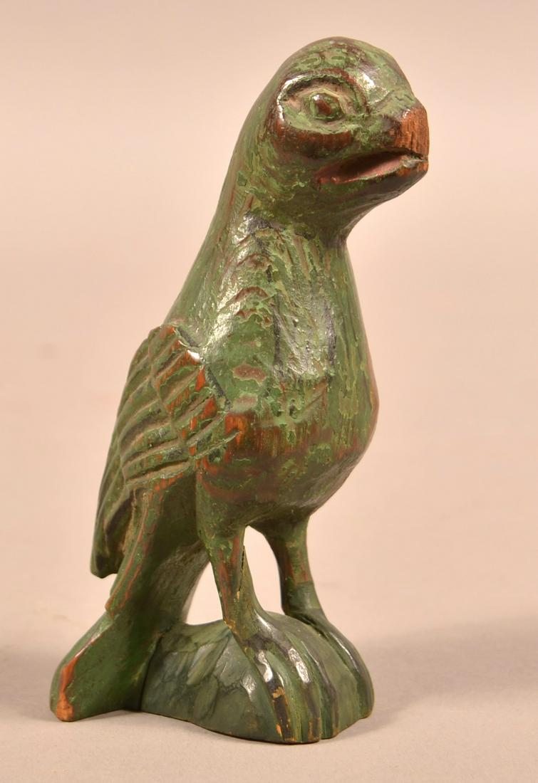 Vintage Folk Art Carved and Painted Wood Eaglet.: Vintage Folk Art Carved and Painted Wood Eaglet. In the style of Schimmel. 6-1/4"h. Condition: Good with wear and some loss.