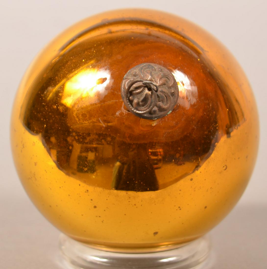 Antique German Copper Glass Ball Form Kugel.: Antique German Copper Glass Ball Form Kugel. Baroque cap. 3-3/4" diam. Condition: Very good.
