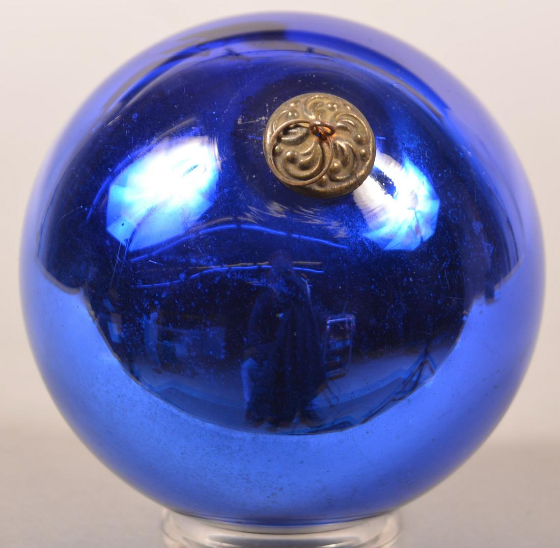 Antique German Cobalt Glass Ball Form Kugel.: Antique German Cobalt Glass Ball Form Kugel. Baroque cap. 5" diam. Condition: Very good.