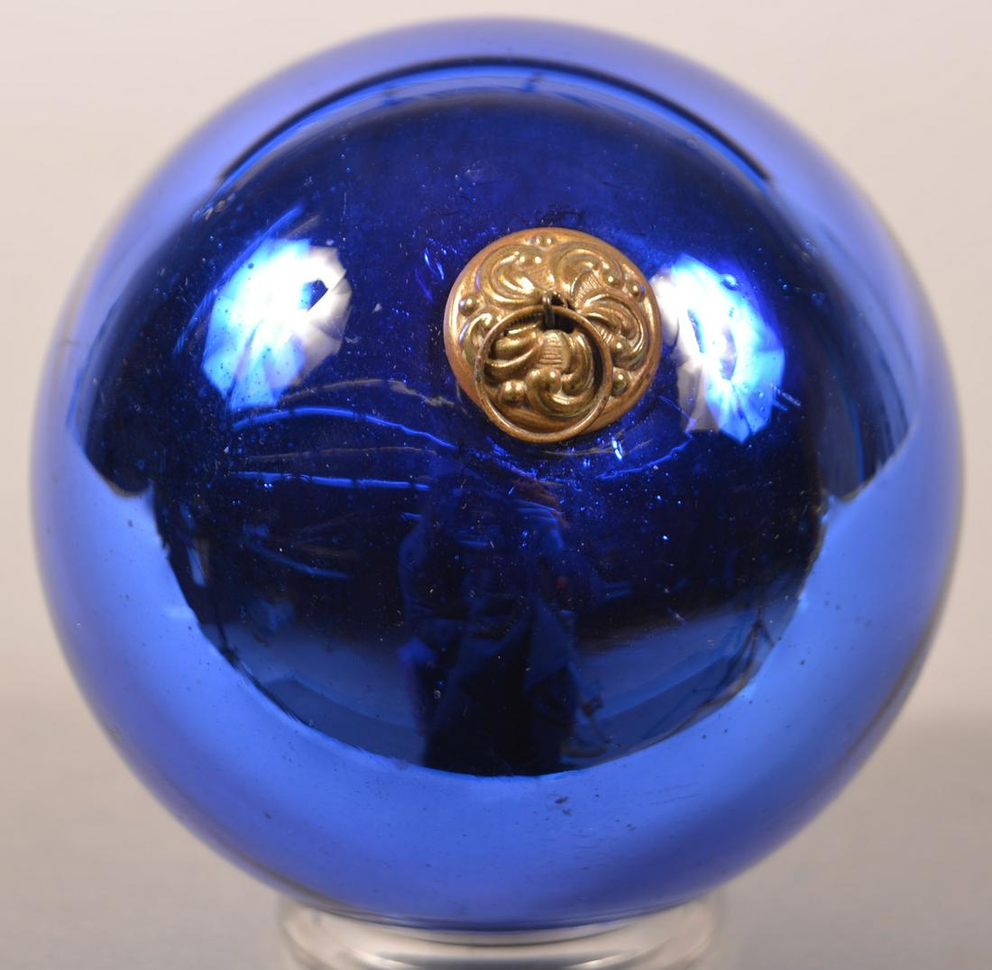 Antique German Cobalt Glass Ball Form Kugel.: Antique German Cobalt Glass Ball Form Kugel. Baroque cap. 4-3/4" diam. Condition: Very good.