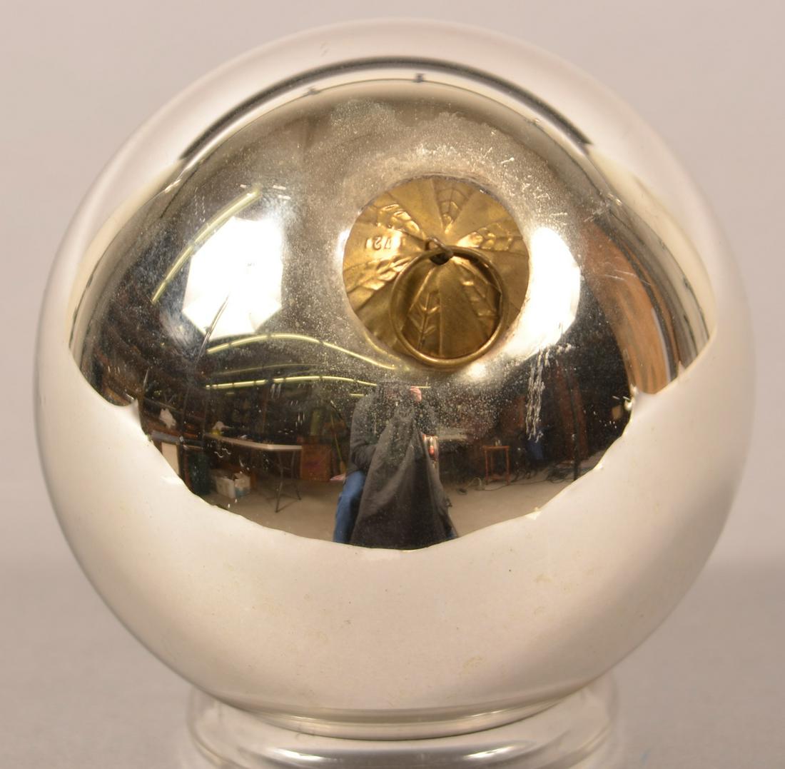 Antique French Silver Glass Ball Form Kugel.: Antique French Silver Glass Ball Form Kugel. Tree cap. 4" diam. Condition: Very good.