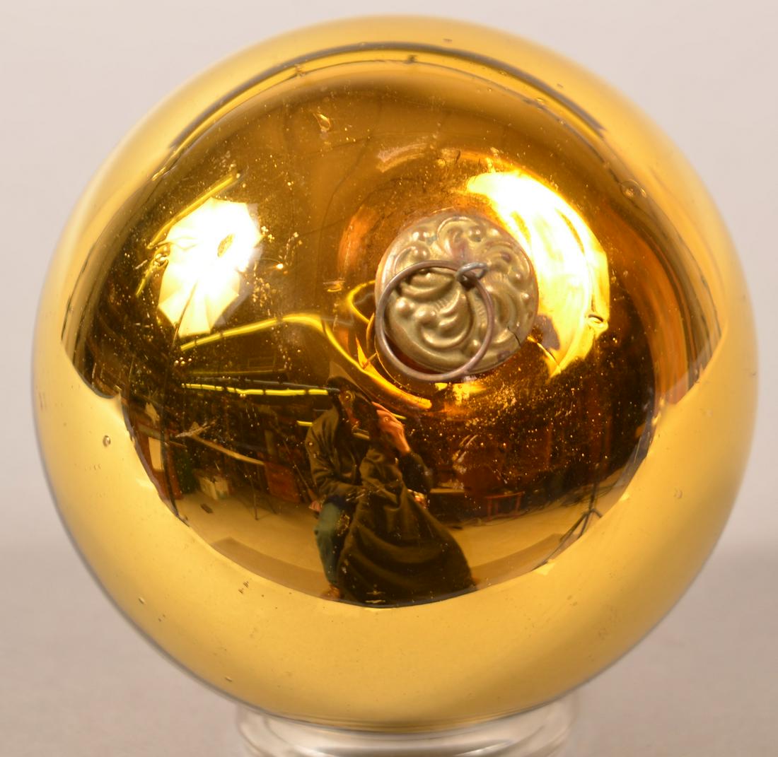 Antique German Amber Glass Ball Form Kugel.: Antique German Amber Glass Ball Form Kugel. Baroque cap. 4-3/4" diam. Condition: Very good.