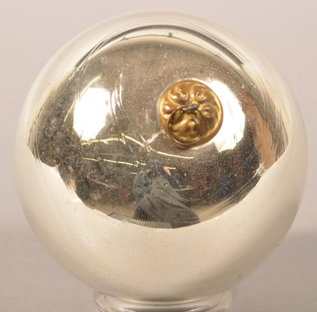 Antique German Silver Glass Ball Form Kugel.: Antique German Silver Glass Ball Form Kugel. Baroque cap. 4-3/4" diam. Condition: Very good.