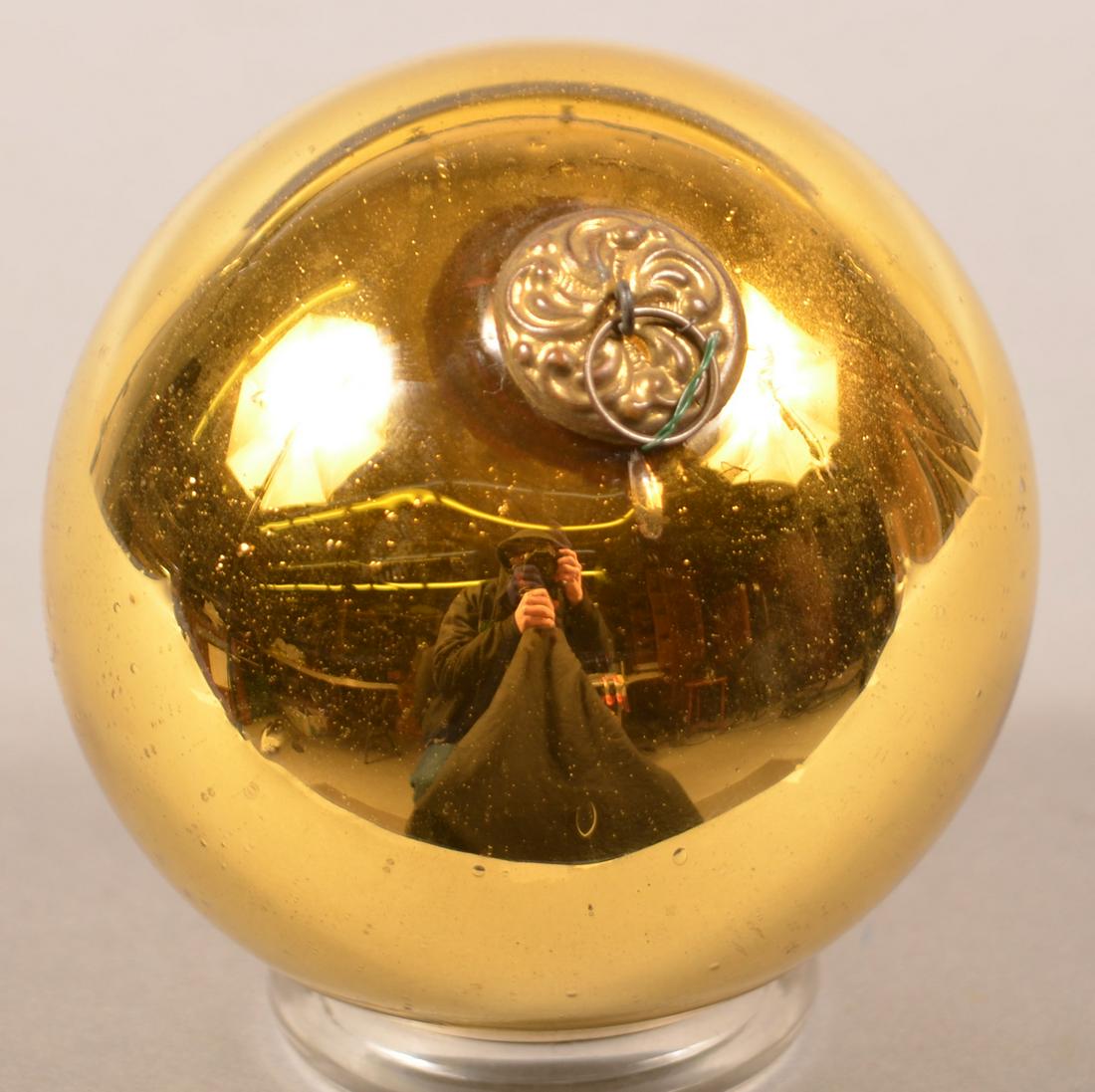 Antique German Amber Glass Ball Form Kugel.: Antique German Amber Glass Ball Form Kugel. Baroque cap. 4" diam. Condition: Very good.