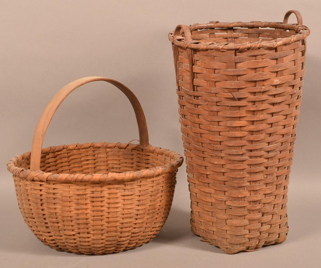 Two Various Antique Woven Oak Splint Baskets - 