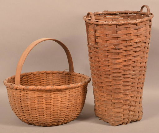 Two Various Antique Woven Oak Splint Baskets -