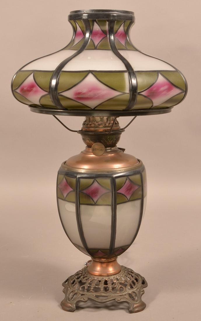 Antique/Vintage Frosted and Painted Table Lamp.: Antique/Vintage Frosted and Painted Table Lamp. 21-1/2"h. x 13" diam. Condition: Good, electrified.