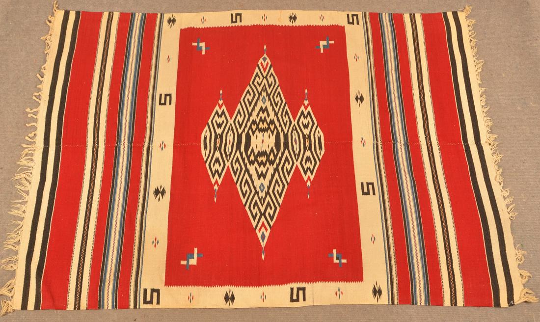 Antique/Vintage Geometric Wool Mexican Blanket.: Antique/Vintage Geometric Woven Wool Mexican Blanket. 51" x 71-1/2". Condition: Good with minor stains.