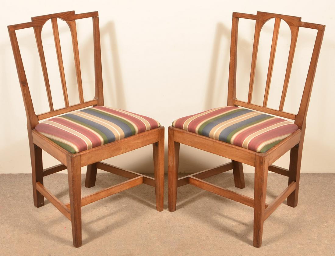 Two New England Hepplewhite Mahogany Sidechairs.: Two New England Hepplewhite Mahogany Sidechairs. Provenance: Purchased at Bleak House auction, Kinzer Pa on October 12, 1958. Owners note: When purchased these chairs had museum numbers on the rear of