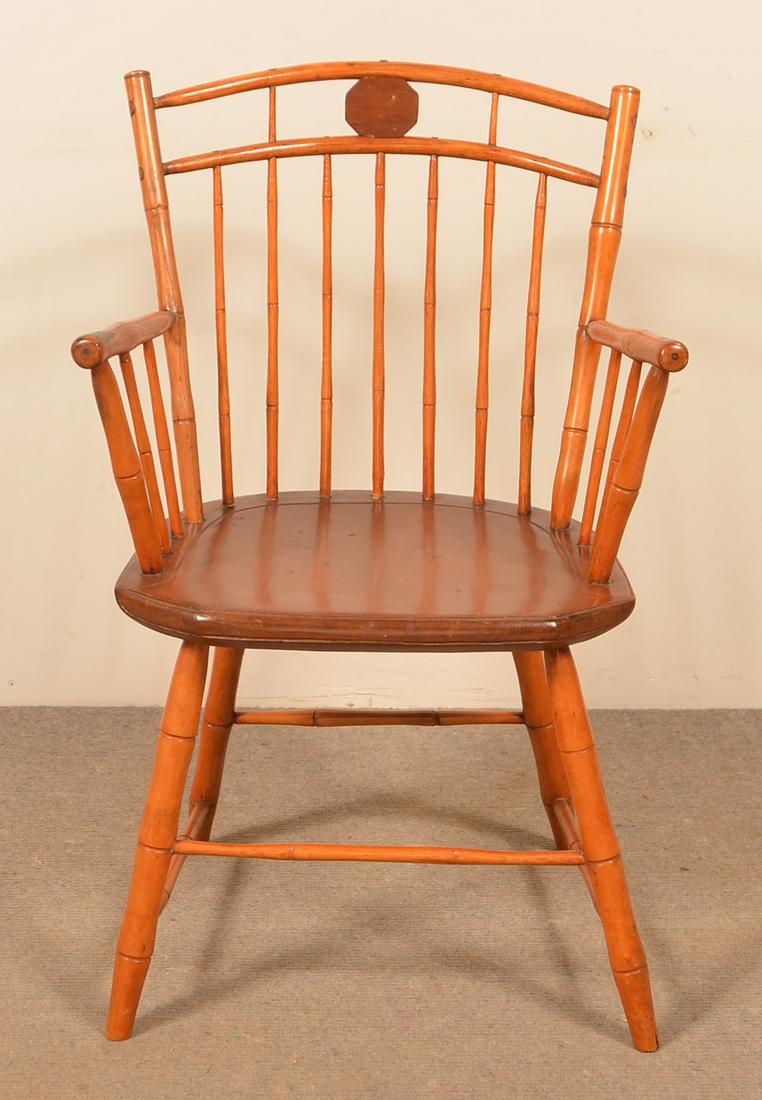 American Windsor Butterfly Back Armchair.: American Windsor Butterfly Back Armchair. Seat height 17", 33-1/2" overall. Condition: Good with wear, refinished.