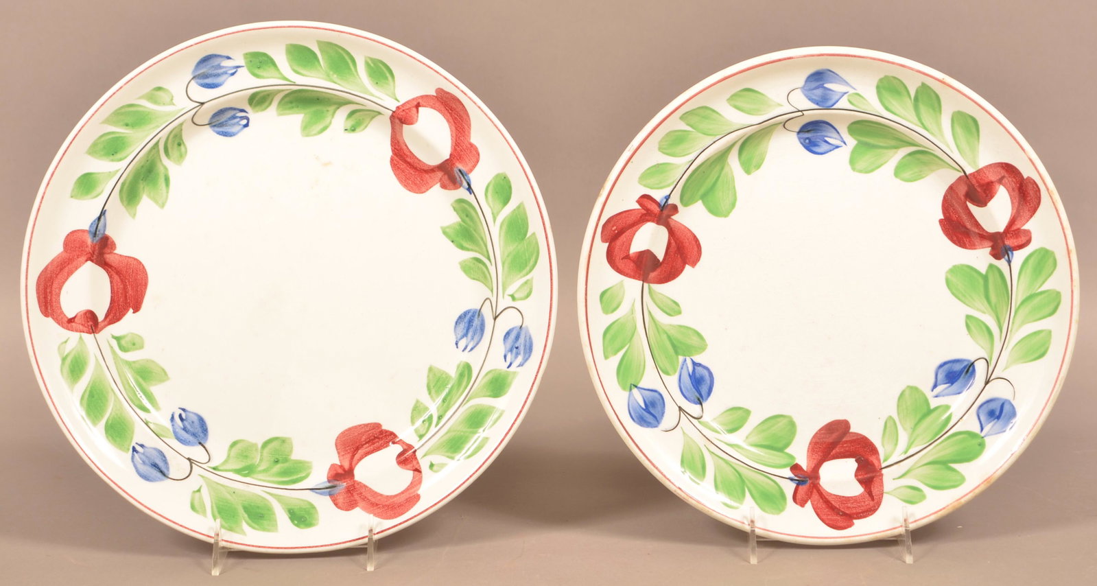 Two Rare Late Adams Rose Ironstone China Chop Plates.: Two Rare Late Adams Rose Ironstone China Chop Plates. 12" and 13" diam. Condition: Very good.