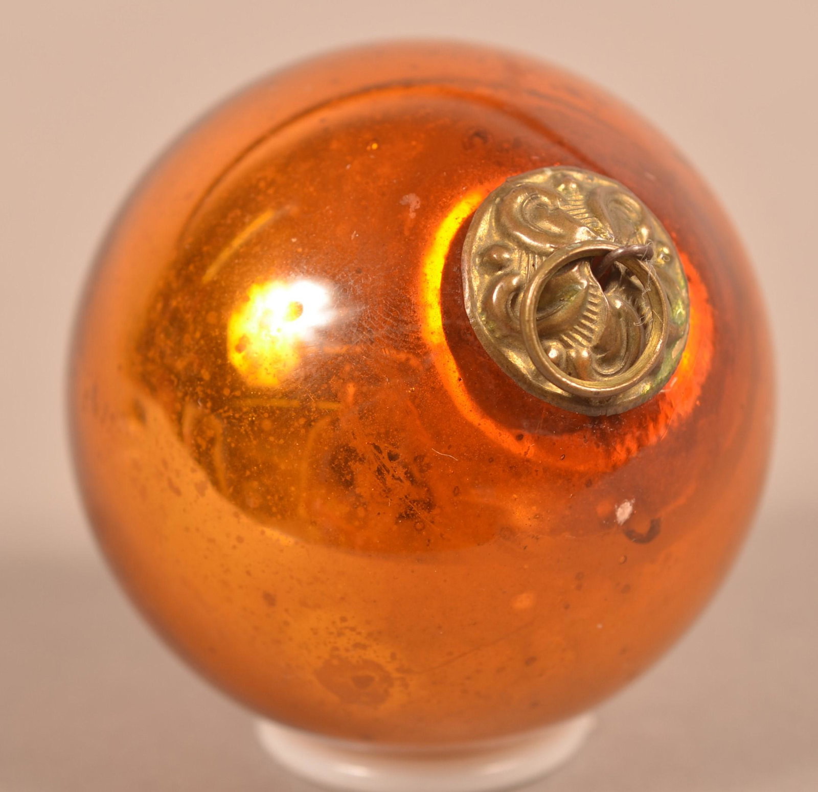 Antique German Amber Glass Ball Form Kugel.: Antique German Amber Glass Ball Form Kugel. Baroque cap. 2-1/2" diam. Condition: Very good.