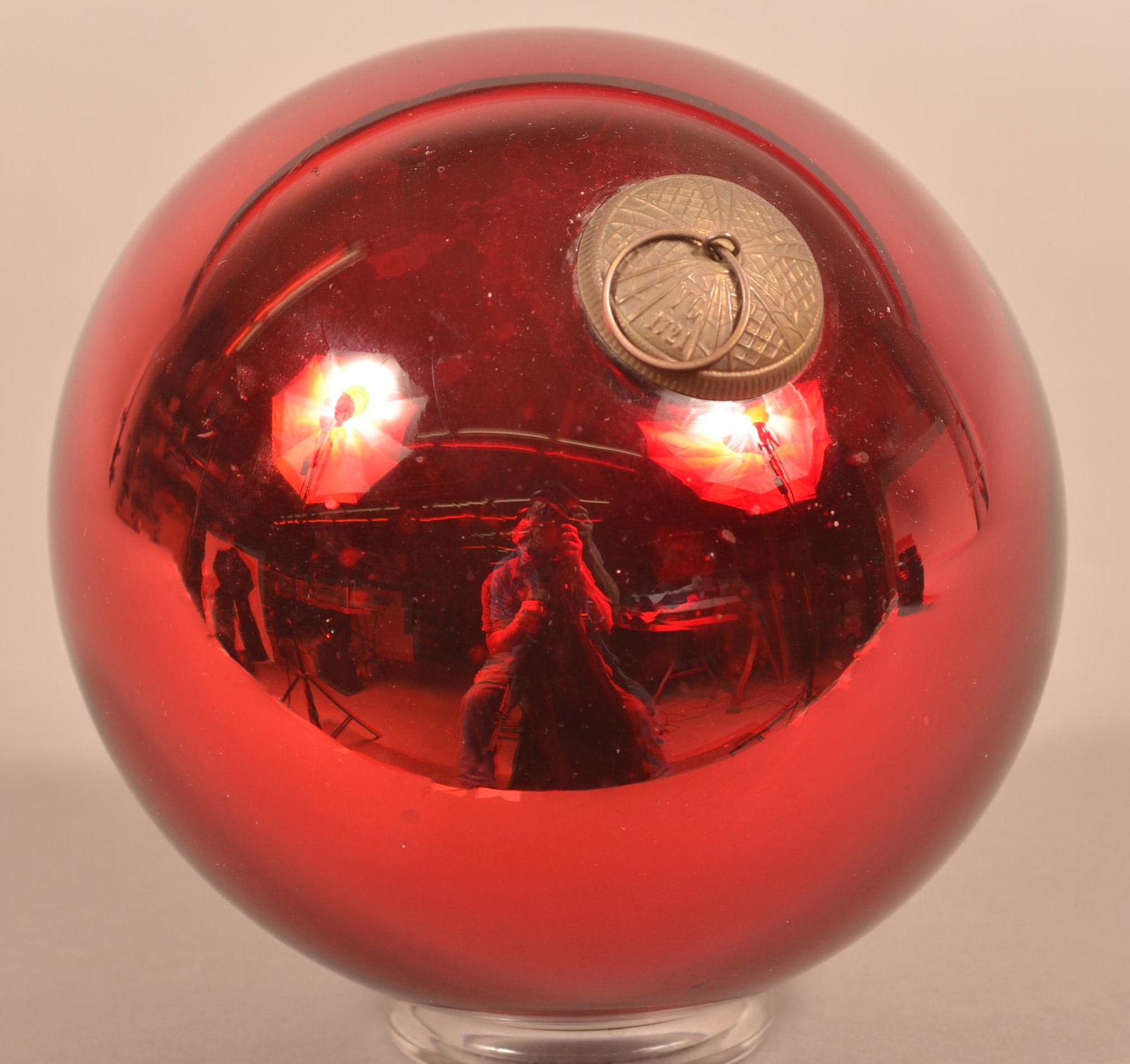 Antique French Burgundy Glass Ball Form Kugel.: Antique French Burgundy Glass Ball Form Kugel. Art Deco cap. 5-3/4" diam. Condition: Very good.