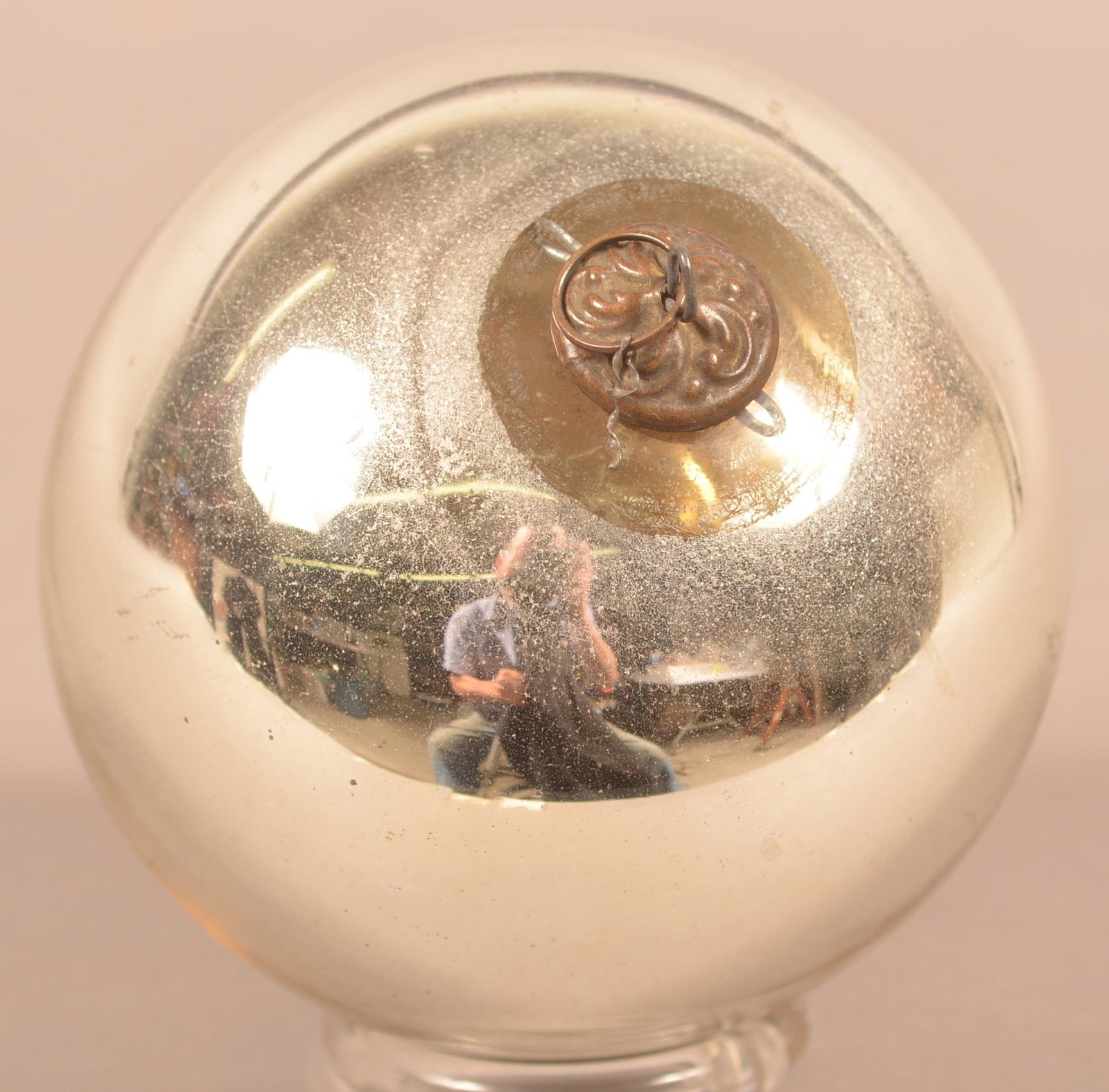 Antique German Silver Glass Ball Form Kugel.: Antique German Silver Glass Ball Form Kugel. Baroque cap. 4-3/4" diam. Condition: Very good.