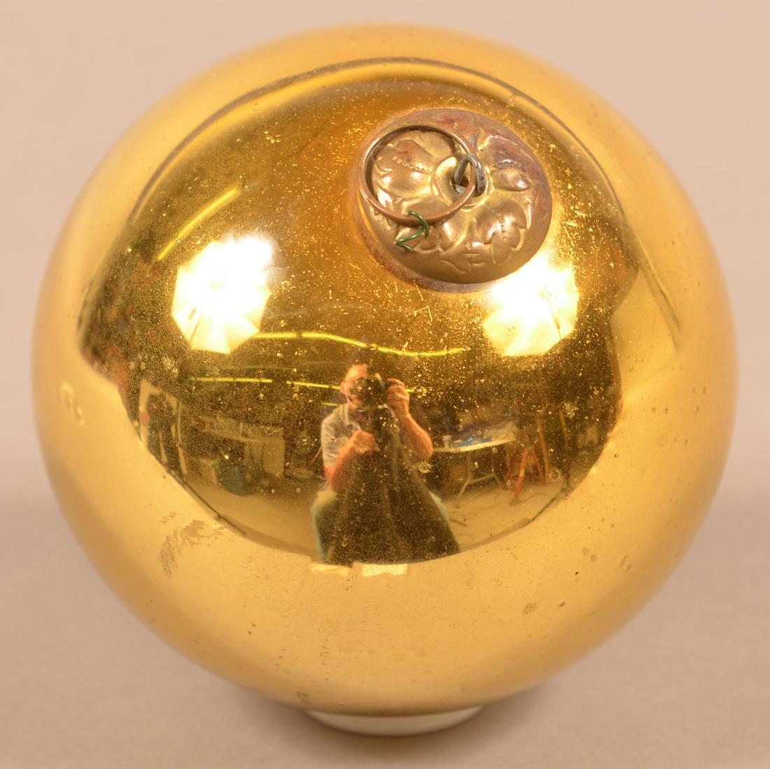 Antique German Silver Glass Ball Form Kugel.: Antique German Silver Glass Ball Form Kugel. 5 Leaf cap. 3-3/4" diam. Condition: Very good.