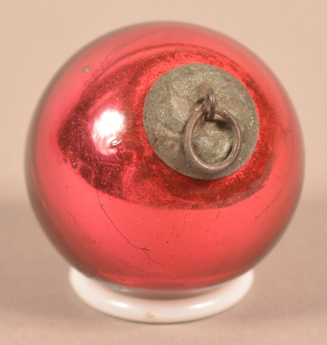 Antique German Red Glass Ball Form Kugel.: Antique German Red Glass Ball Form Kugel. Baroque cap. 1-3/4" diam. Condition: Good with wear.