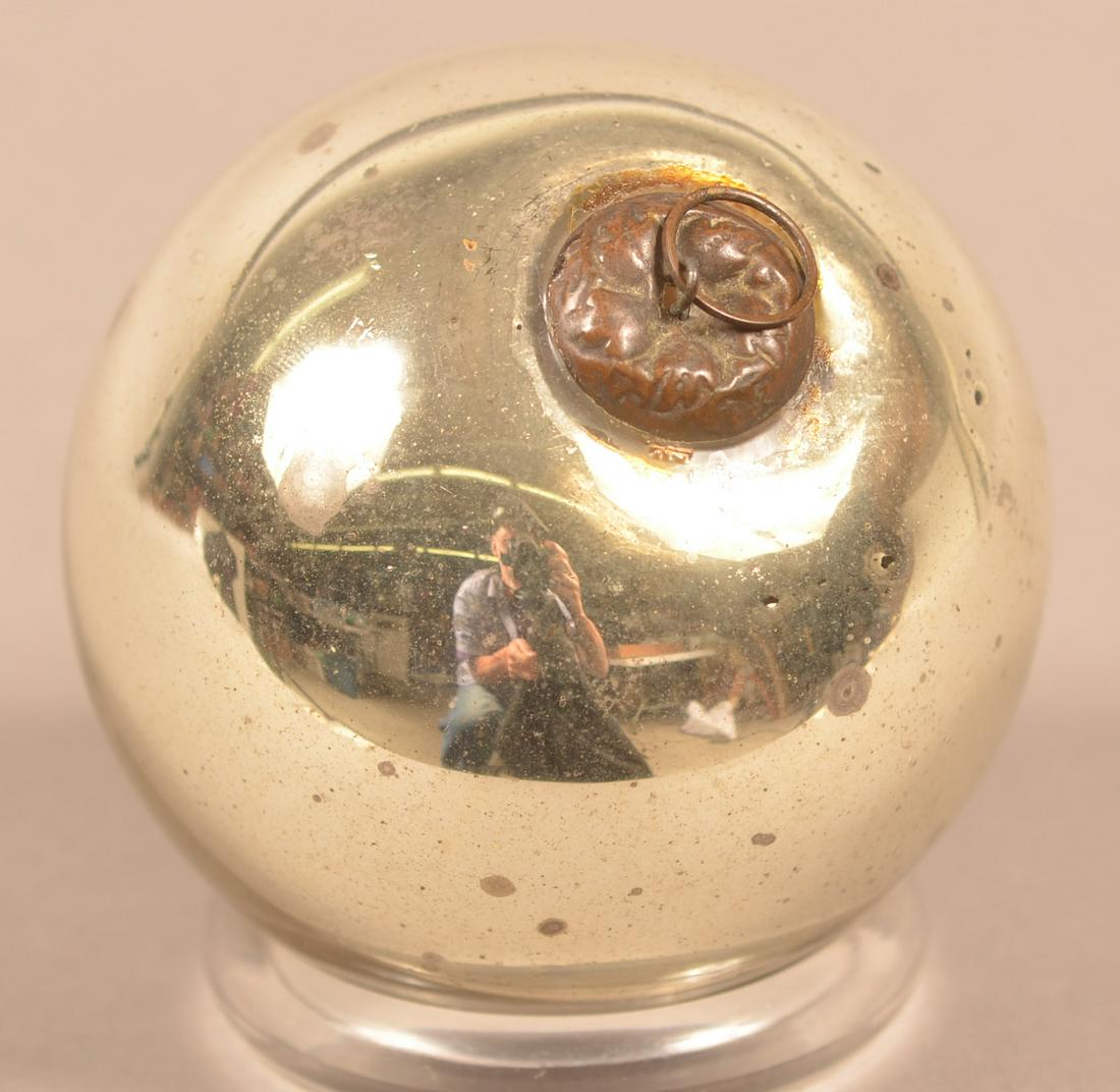 Antique German Silver Glass Ball Form Kugel.: Antique German Silver Glass Ball Form Kugel. 5 Leaf cap. 3-1/4" diam. Condition: Very good.