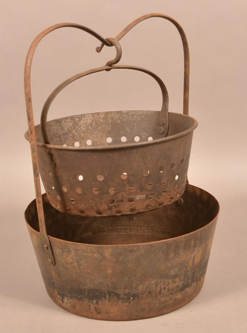 19th Century Iron Deep Fat Fryer.: 19th Century Iron Deep Fat Fryer. 17-1/2"h. Condition: Good with rust and wear.