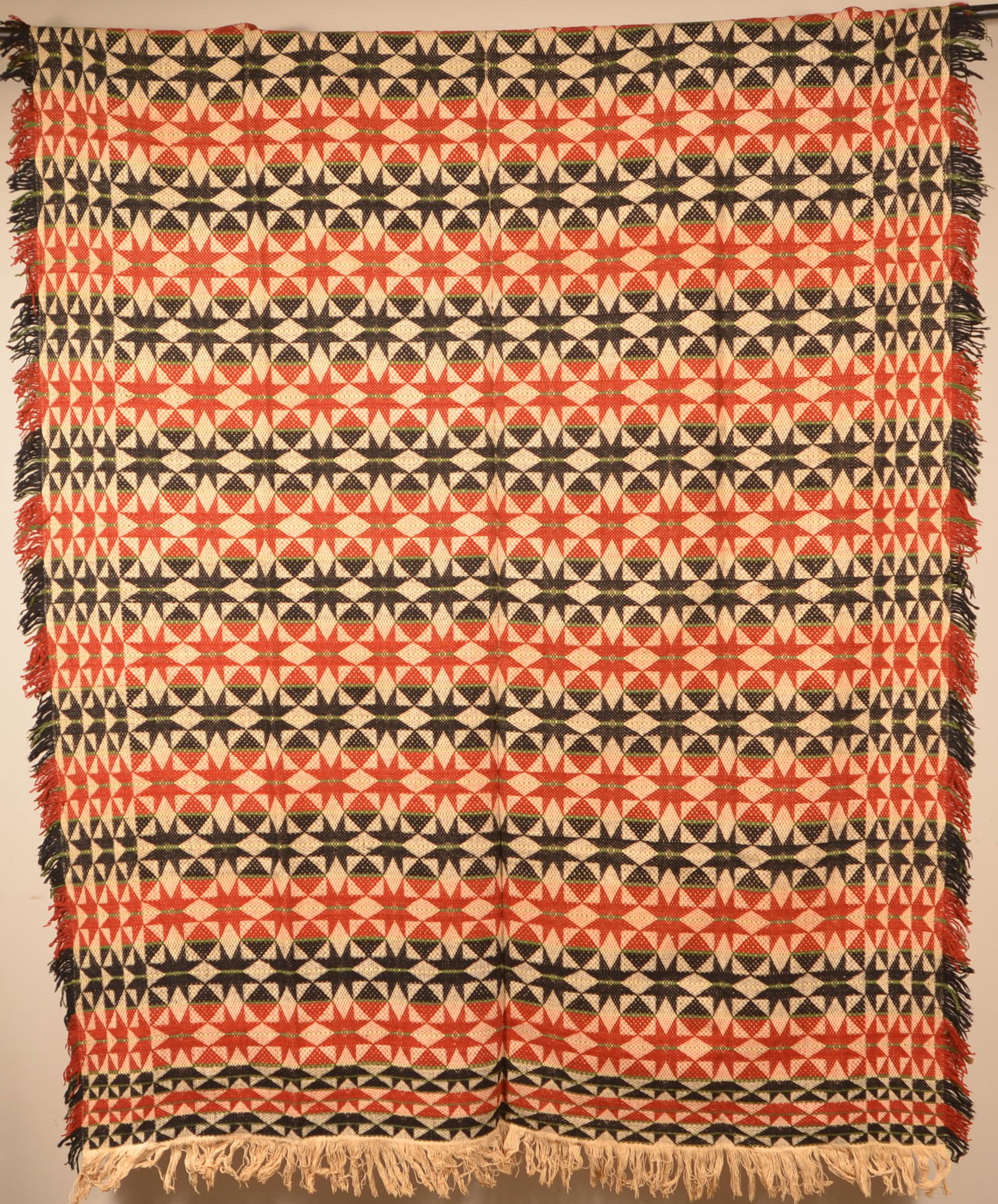 Antique Three Color Two Part Woven Jacquard Coverlet Oct 12