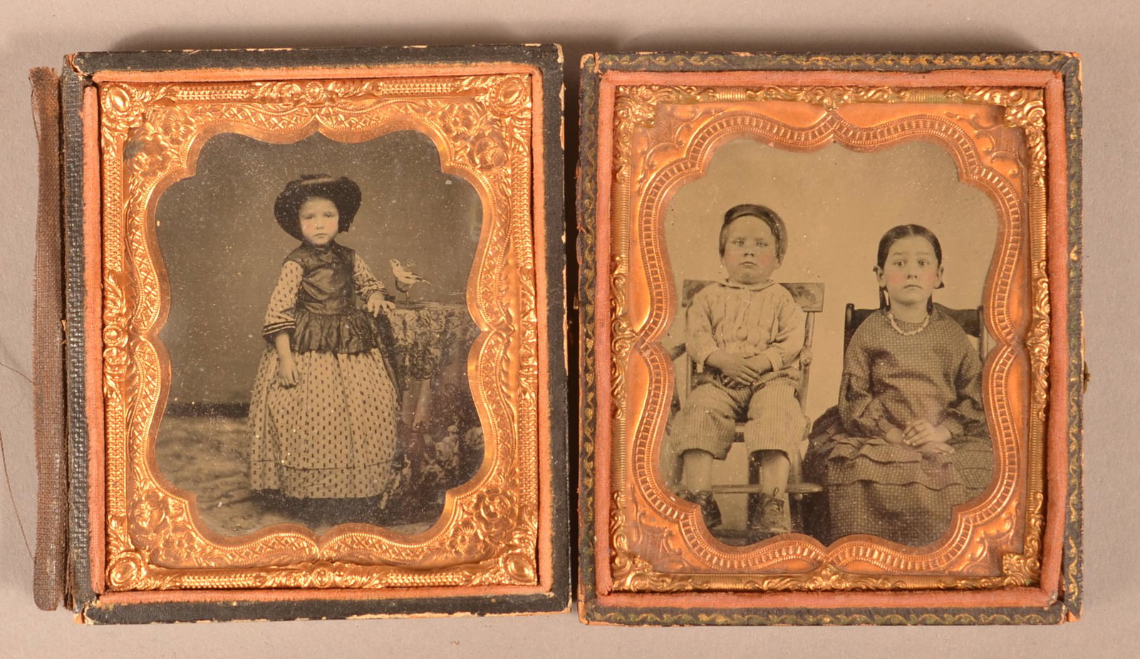 1/6 plt Ambrotype Girl + 1/6 of Two Children.: 1/6 plt Ambrotype Girl + 1/6 of Two Children. A 1/6 plate ambrotype of a girl + 1/6 plate ambrotype of 2 children. Condition: Very Good.