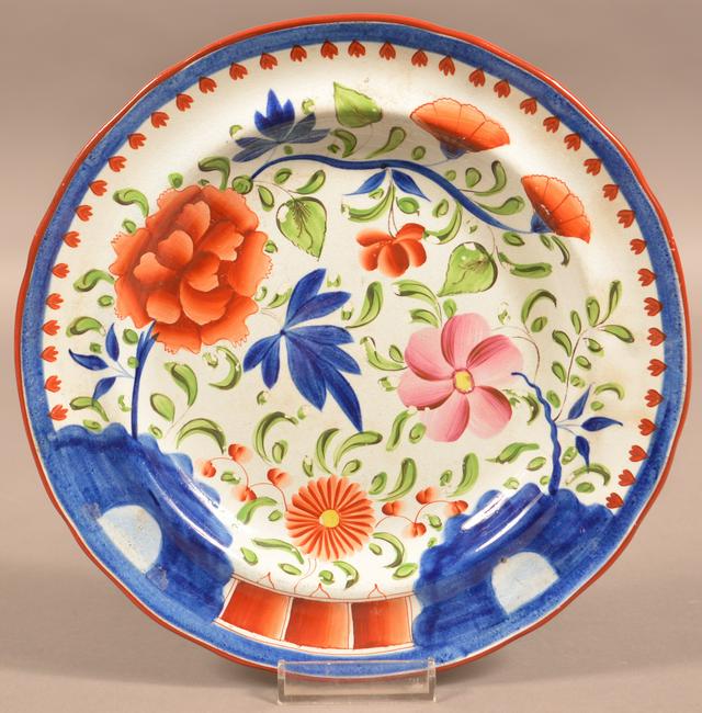 Gaudy Dutch Double Rose Pattern Soft Paste China Plate.: Gaudy Dutch Double Rose Pattern Soft Paste China Plate. Ex Ludwig sale. 8-1/4" diam. Condition: Good with minor losses to decoration.