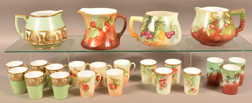 4 Antique/Vintage Hand Painted Partial Apple Cider: Four Antique/Vintage Hand-Painted China Partial Apple Cider Sets. Tallest measures 6-1/2"h.