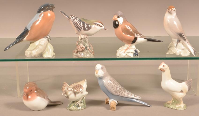 Eight Bing and Grondahl Porcelain Bird Figures.: Eight Bing and Grondahl Porcelain Bird Figures. Tallest measures 4-1/2"h. Condition: Excellent.