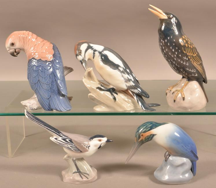 Five Bing and Grondahl Porcelain Bird Figures.: Five Bing and Grondahl Porcelain Bird Figures. Tallest measures 7-1/2"h. Condition: Excellent.