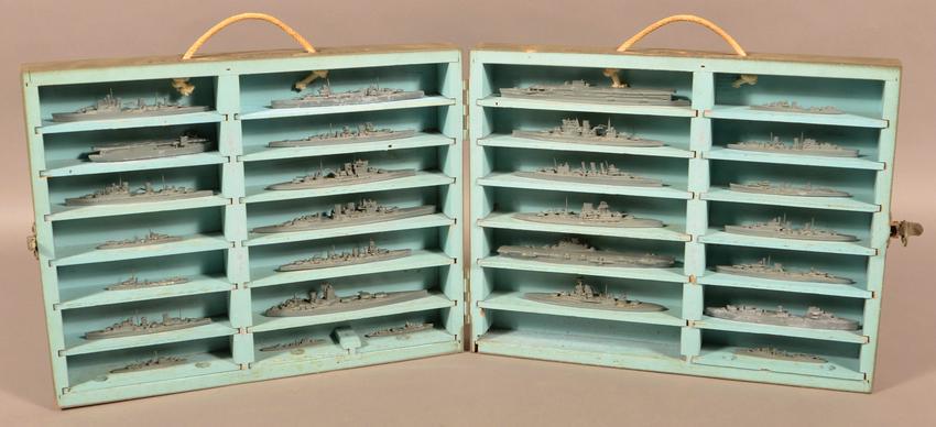 "U.S. Navy Miniature British Ship Models".: "U.S. Navy Miniature British Ship Models". Manufactured by H.A. Framburg & Co. of Chicago, IL. 1943. Gray painted solid die-cast waterline model of 1/200 Scale ships, including cruisers, battleships,