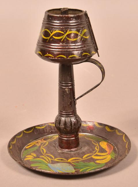 PA Mid 19th Century Toleware Argand Lard Lamp.: Pennsylvania Mid 19th Century Toleware Argand Lard Lamp. Complete with wick pick. 8"h. Condition: Very good with minor wear.