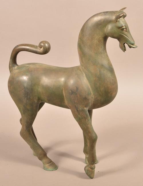 Vintage Oriental Bronze Figure of a Horse.: Vintage Oriental Bronze Figure of a Horse. Unsigned. 20"h. Condition: Good with wear and light corrosion.