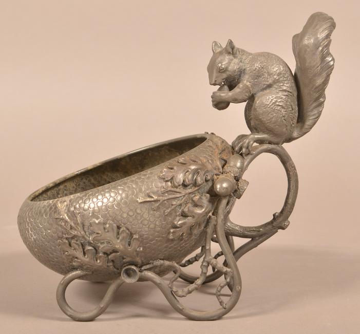 American Plated Figural Nut Bowl With Large Squirrel.: Rare American Silver-Plated Figural Nut Bowl With Large Squirrel. Signed "Meriden S. Company, N.Y., USA, 95". 11"h. Condition: Good with use wear.