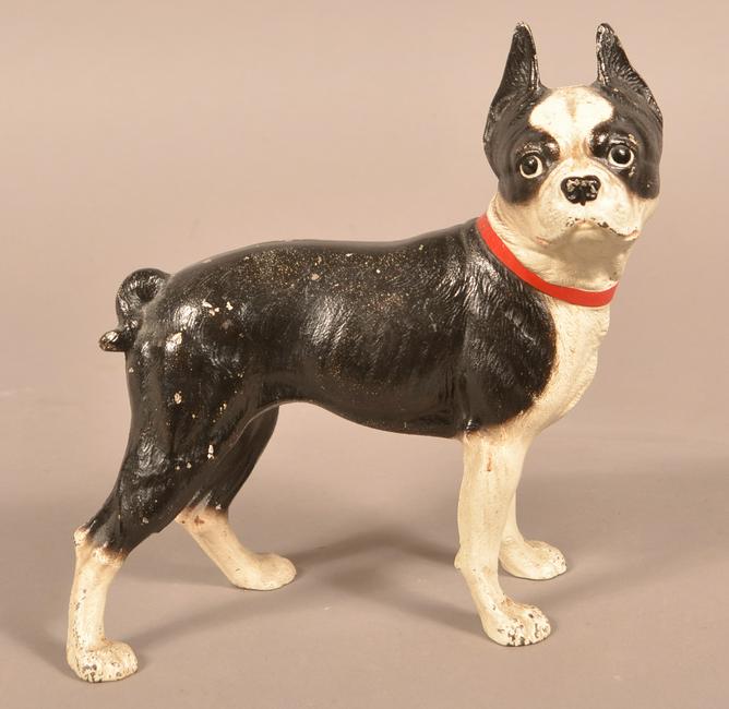 Hubley Cast Iron Boston Bull Terrier Doorstop.: Hubley Cast Iron Boston Bull Terrier Doorstop. 10-1/2"h. Condition: Very good with minor wear.
