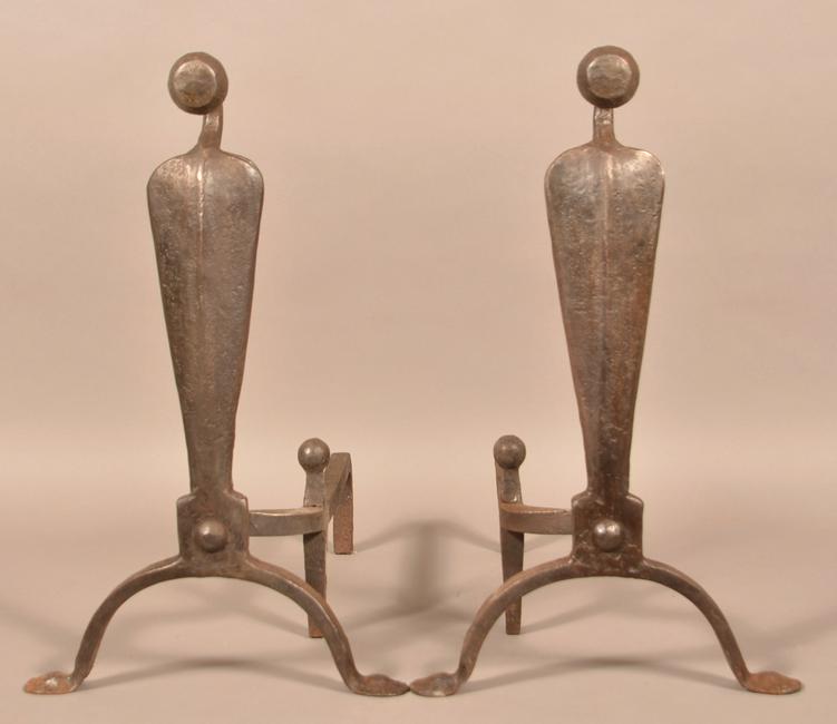 Pair of Art Nouveau Cast Iron Andirons.: Pair of Art Nouveau Cast Iron Andirons. 21"h. Condition: Good.