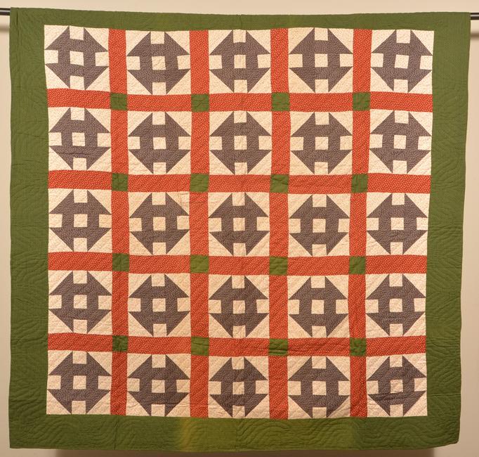 Antique Monkey Wrench Pattern Patchwork Quilt.: Antique Monkey Wrench Pattern Patchwork Quilt. Purchased from the Bollinger family, Hellam, York County, PA. 72" square. Condition: Very good with some toning.