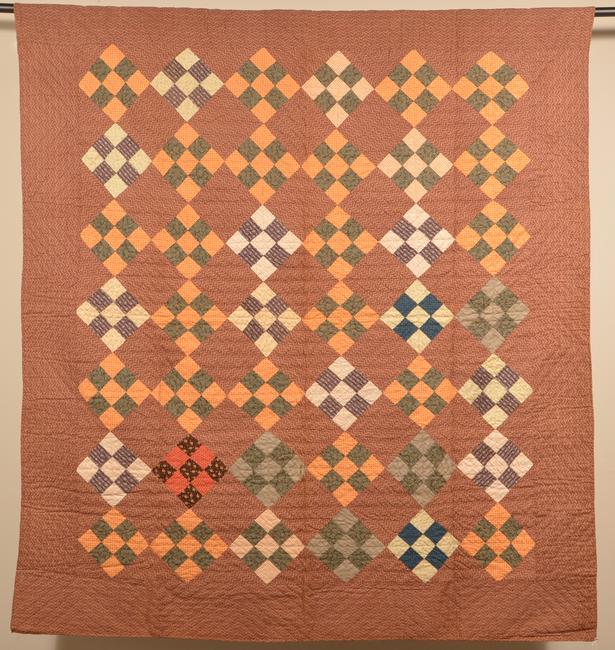 Antique Nine Patch Pattern Quilt.: Antique Nine Patch Pattern Quilt. Purchased at an on-site farm auction near Biglerville, Adams County, PA. 70" x 79". Condition: Very good.