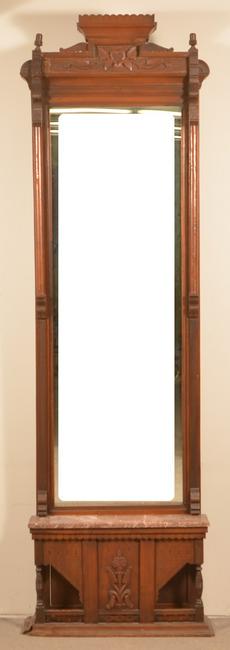 Eastlake Victorian Walnut Carved & Molded Pier Mirror.: Eastlake Victorian Walnut Carved and Molded Pier Mirror. Condition: Good with wear and repair.