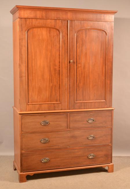 Federal Style Mahogany Two Part Linen Press.: Federal Style Mahogany Two Part Linen Press. 84"h. x 51"w. x 21-1/2"d. Condition: Good with wear.