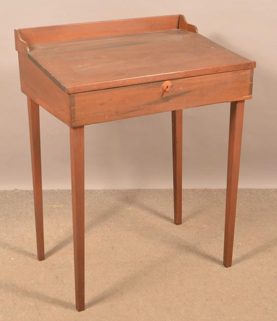PA Country Hepplewhite Schoolmaster's Desk.: Pennsylvania Country Hepplewhite Schoolmaster's Desk. 40"h. x 30-1/2"w. x 22-1/2"d. Condition: Good with wear, interior Pidgeon holes missing some dividers.